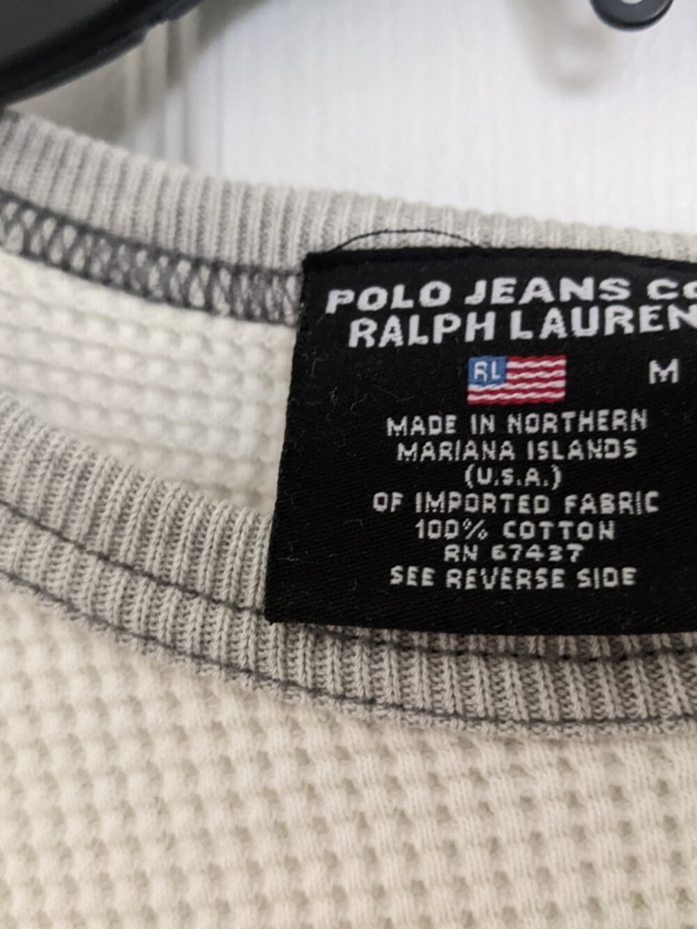 RALPH LAUREN POLO JEANS CO. MEN LONG SLEEVE WAFFLE THERMAL SHIRT IVORY SIZE M - Picture 4 of 5